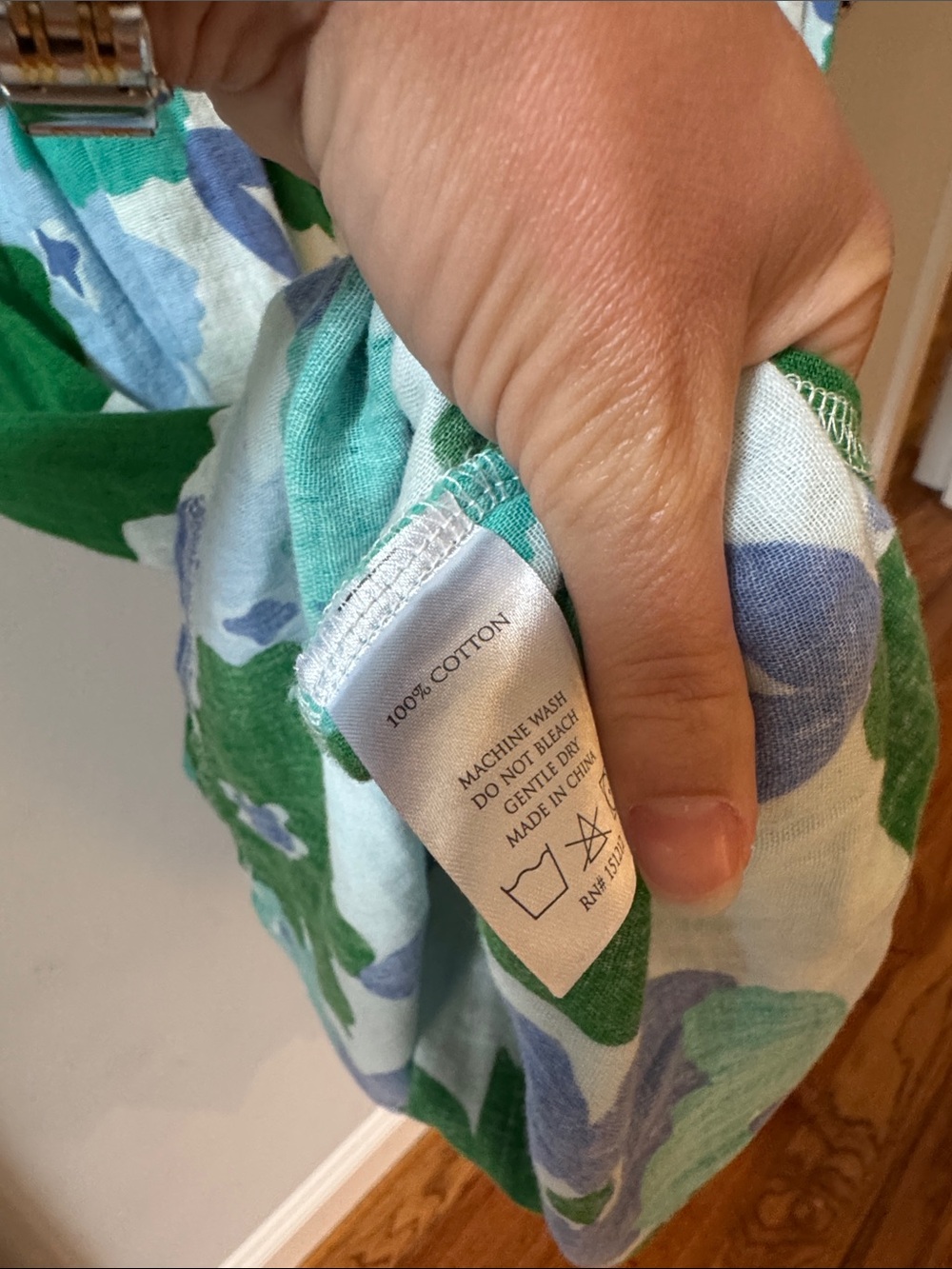 100% cotton Michelle McDowell green & Blue Floral Puff Sleeve Dress - Picture 4 of 4